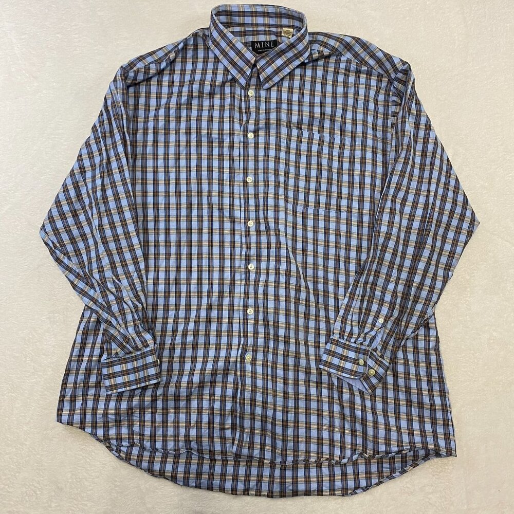 MINE Men’s Long Sleeve Classic Fit Orange Blue Checked Button Down Shirt Sz 2XB